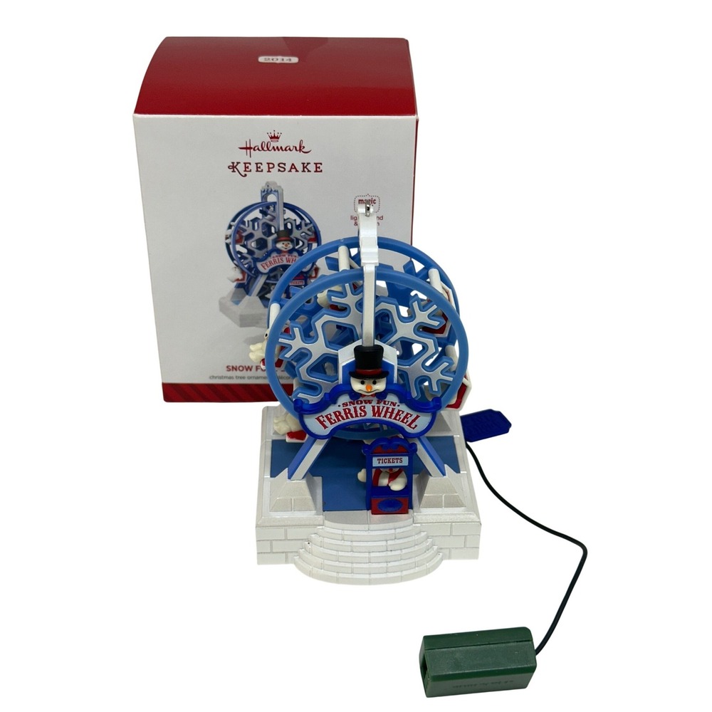 Hallmark Keepsake Snow Fun Ferris Wheel Ornament Blue Snowflake Magic Cord 2014